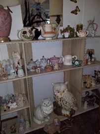 Large display shelf, teapot collection, large lighted owl, other ceramics, and more!