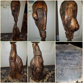 One of the most unique sculptures ever! Wooden by African-American artist John Wilson in 1973. Faces. You have to see this to appreciate it!