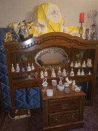 Full size bed with lighted headboard, bedside table, bell collection, and more!