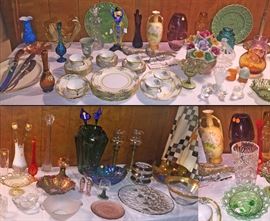 Noritake Minaret China and Misc Art Glass and Cut Brilliant  and silver Overlay, Murano Glass Clown, Sterling and antler carving set.