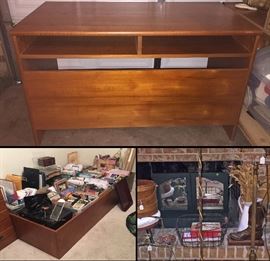 Nice condition wood computer desk....bottom left is bed frame for mattress kids room with under bed compartment for storage...like in an RV:) bot right photo ...see the boot...its heavy ...its Bronze...its a great western Decor piece!  the Mirror window box in forest green is very cool...has etching on the glass