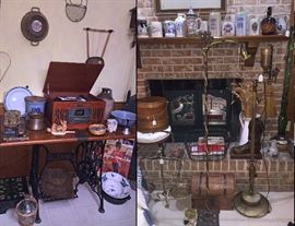 Just look at the wonderful converted Singer cast Iron Sewing Machine table.. I think the top is an old door!
