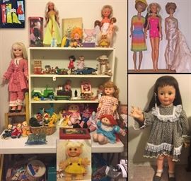 Loved Dam Troll Doll her hair is mohair...she is an larger one with felt dress... Patti Playpal on the right and above are some fabulous bubble cut barbies from the 60's...Large original dress Tiffany taylor...you change her hair color by turning the top of her head!