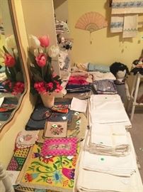 Hand Needle work linens and finished tapestrys