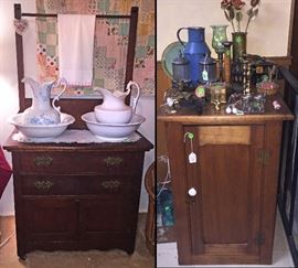 Washin up time is no problem with the great Victorian Washstand..on top are English Washbowls with pitchers and a rack to hang your towels..again great for the B & B design.