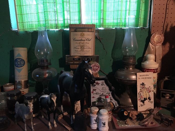 Barware, Oil Lamps, Horse Figures, etc.