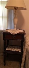 Antique Accent Table & Mid Century Lamp