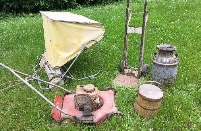 Dolly, Vintage Working Leaf/Debris Grabber, Old Milk Cans, Barrels 