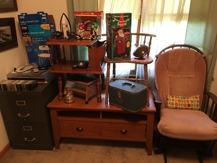 Nicer Newer TV Stand , Rocking Chairs, Office Cabinet, Vintage Stools, etc.