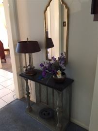 hall table, mirror & lamp