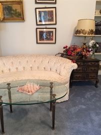 oval glass table with metal frame