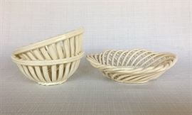 $20.Set of three white woven lattice and porcelain mini bowls.