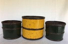 $200. Set of three wood lacquer buckets from Shanxi Provence in China circa late 19th century.