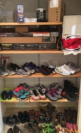 Nike sneakers and lots of sporting equipment