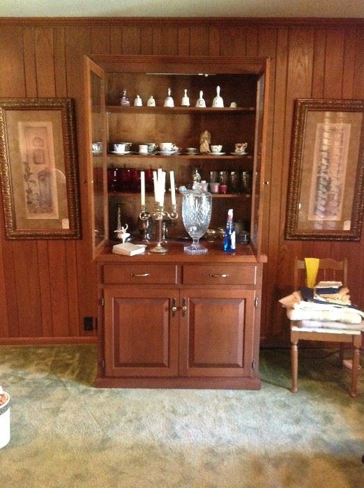 China Cabinet, with Brentwood Cottonwood Fine China, Crystal,Silver Plate, Sterling, etc.