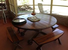 Large Round Picnic Table With Curved Benches.