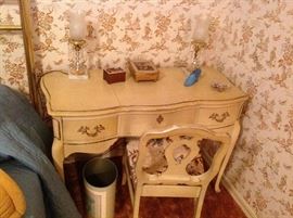 French Provencial Bedroom Suite.  King Bed, Desk, Chest, Bed Side Table.