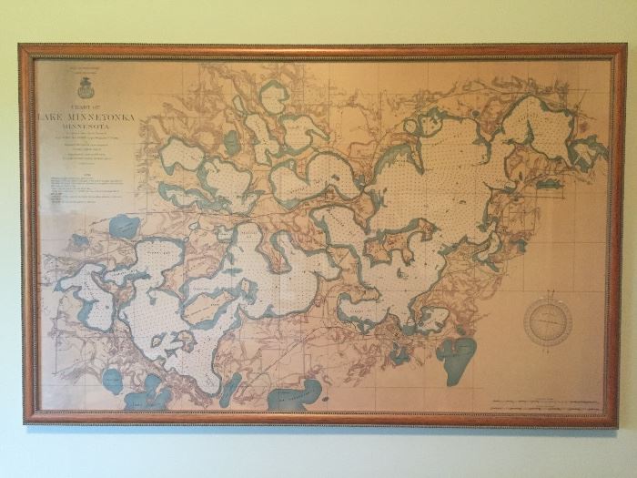  Framed vintage map of Lake Minnetonka 