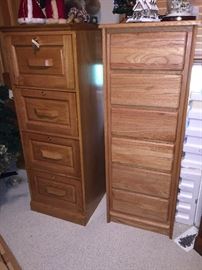  Four drawer oak file cabinet with key and six drawer chest 