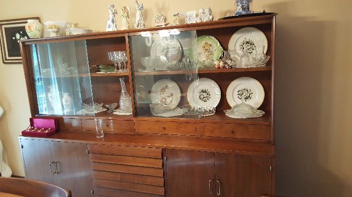 Mid-Century Modern China Hutch & Contents