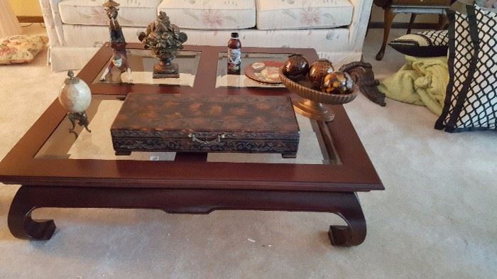 Asian Inspired table with beveled glass inserts