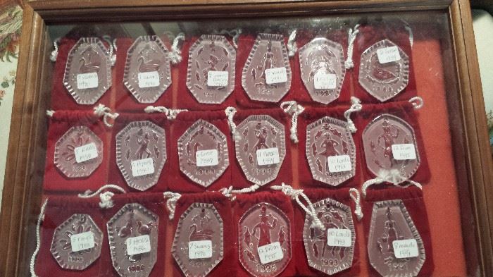 Assorted Waterford crystal 12 days of Christmas ornaments