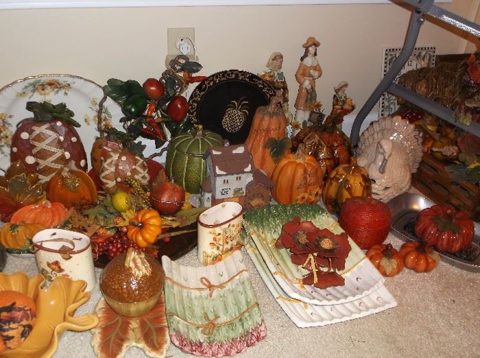 Fall harvest decor and serving dishes