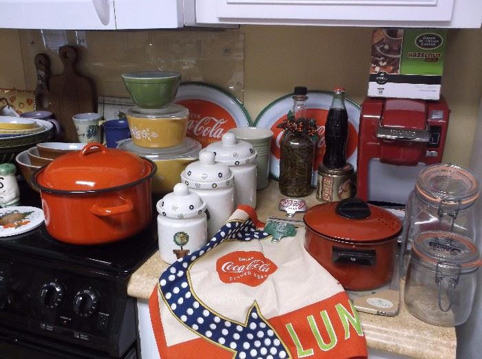 Coca cola items and Pyrex