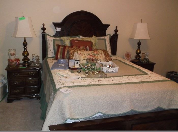 Queen size bed and pair of bedside tables
