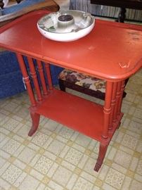 Brightly painted 2-tiered table. (Have you seen the newest HGTV Magazine?)