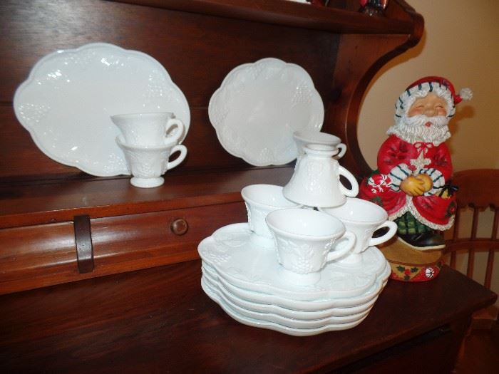 Lots of Milk glass plate w/cup luncheon set