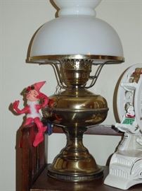 1 of 2 matching brass lamps & Annalee elf 