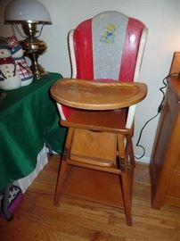  Child's,  Vintage High Chair; wood with Vinyl back 