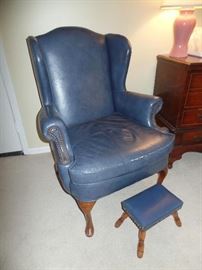 Leather Queen Anne, Wing Back Chair and  adorable foot stool