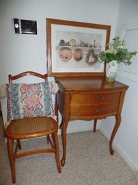 G. Fox & Co. sewing machine and cabinet; cane chair