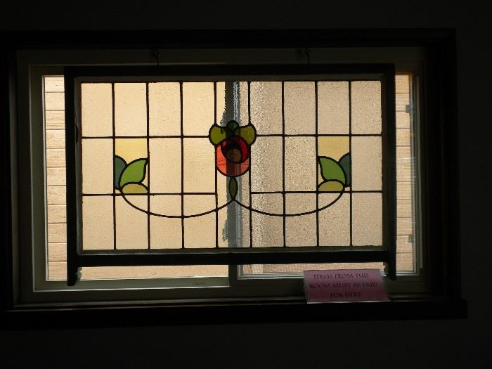 ANTIQUE STAINED GLASS WINDOW PANE 