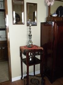 VINTAGE CARVED TIERD TABLE FROM HONG KONG ADORNED WITH HOOKA PIPE