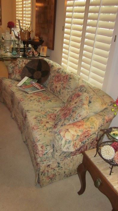 LOVELY SOFA (2 MATCHING AVAILABLE)   MARBLE TOP END TABLE (ALSO 2 AVAILABLE)