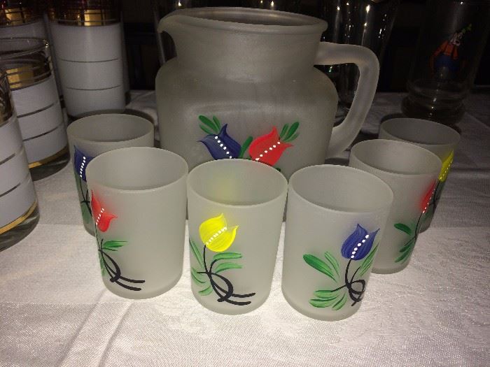 Hand painted pitcher and glasses
