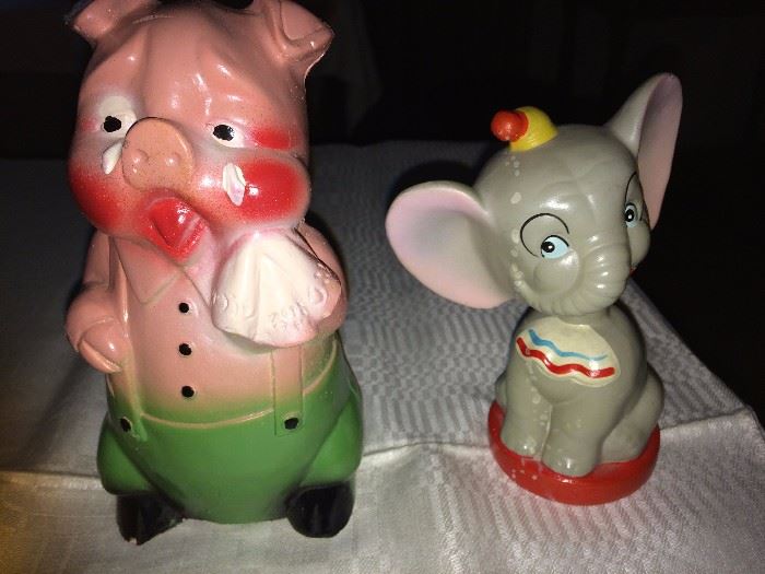 Vintage Disney Dumbo bobblehead and Piggy Bank