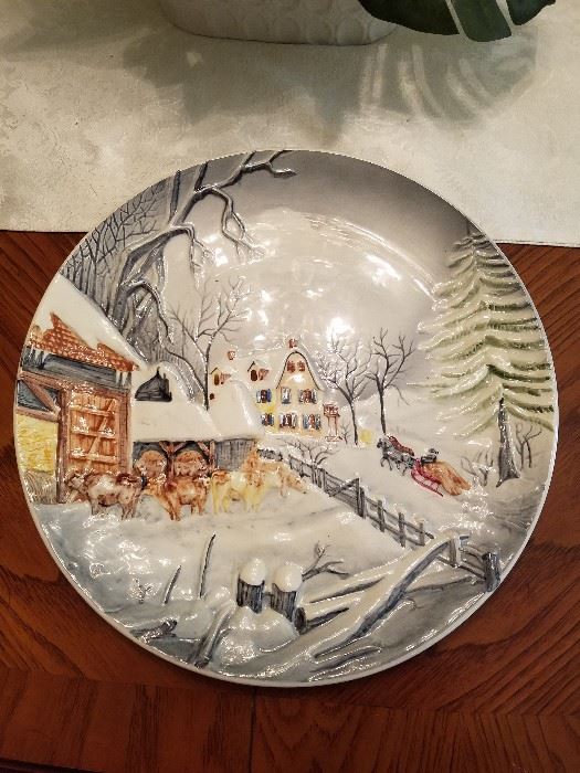 West German Raised Relief Winter Scene Decorative Plate, No Makers Mark $20
