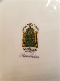 Makers Mark on 8 pieces of Rosebriar Patterned Royal Heidelberg China. $100 for 8 pieces.
