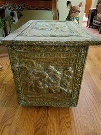 Antique Brass and Wood Log Hod $150 Side View