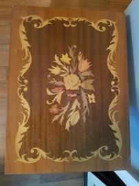 French Style Marquetry Wood Tea Table with Drawer $300.
