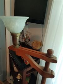 Glass Tulip Fixture on Arm of Hard Rock Maple Floor Lamp.