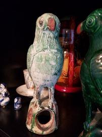 Antique Majolica Pottery, Late 1800’s Original Patina 8.5” Tall, Chinese Parrot   $150