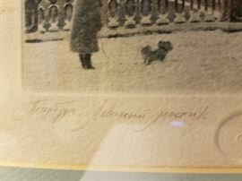 Artist Signature of St. Petersburg Lion's Gate at the Pedestrian Footbridge Etching.