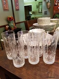Set of 6 Cut Crystal Diamond and Thumbprint Pattern Water Glasses/Tumblers $60