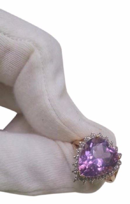 purple-heart-crystal-ring-14.5-carat-diamonds-10k-gold-ring-sz-65-7-