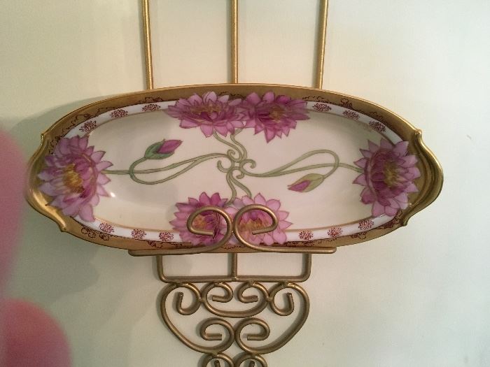 Pickard relish dish with water lilies.  Signed N.R.Gifford